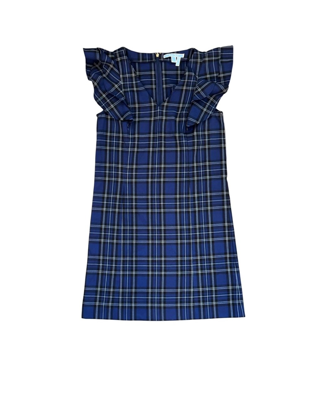 Draper James Blue Plaid Ruffle-Sleeve Midi Dress